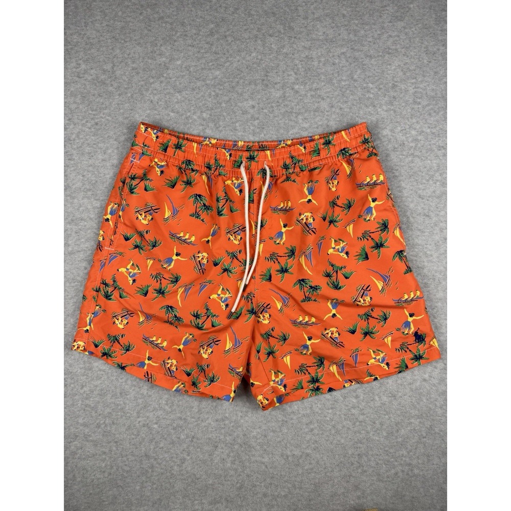 Polo Ralph Lauren Swim Trunks Mens Large Orange Hawaiian Hula Dancer 5'' Inseam